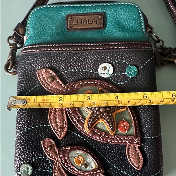 Chala Teal and Brown Turtle Crossbody Bag - Picture 11 of 13